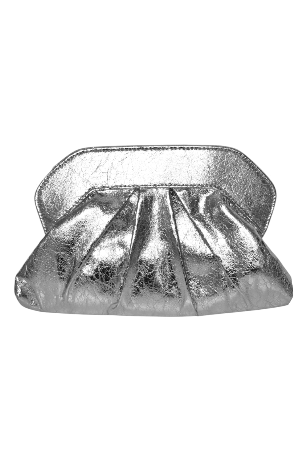 Silver Metallic Pleated Clutch Bag