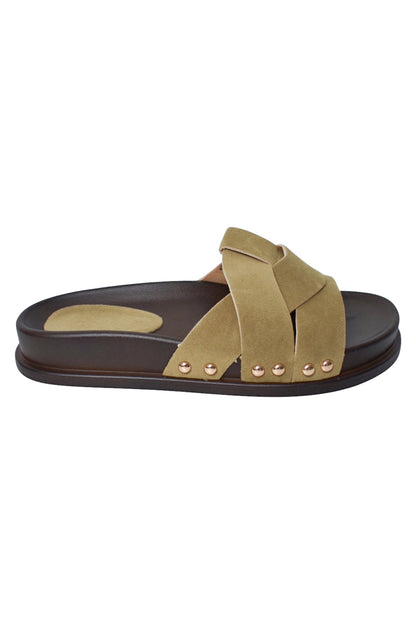 Taupe Faux Suede Twisted Sliders