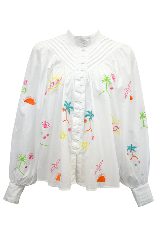 Womens White Summer Embroidered Blouse