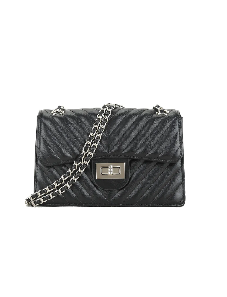 Black Quilted Silver Clasp Cross Body Bag