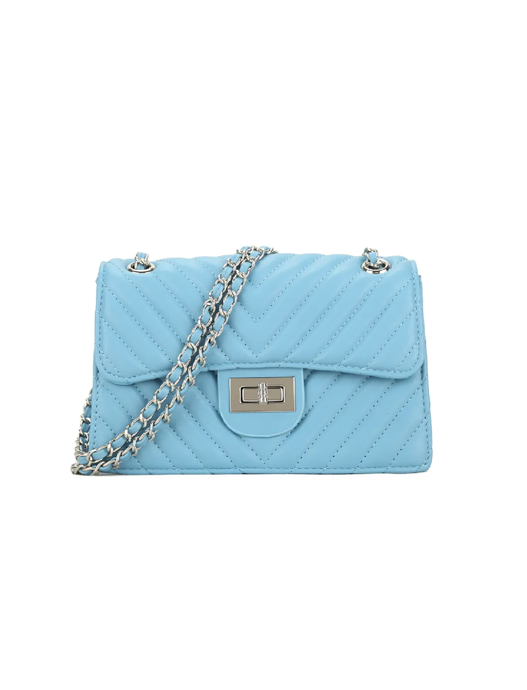 Blue Quilted Silver Clasp Cross Body Bag