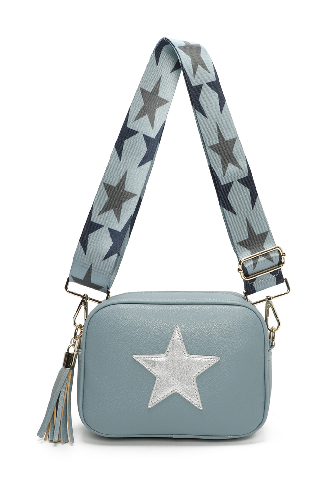 Light Blue Star Strap Cross Body Bag