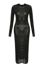 Black Diamante Sheer Midi Dress