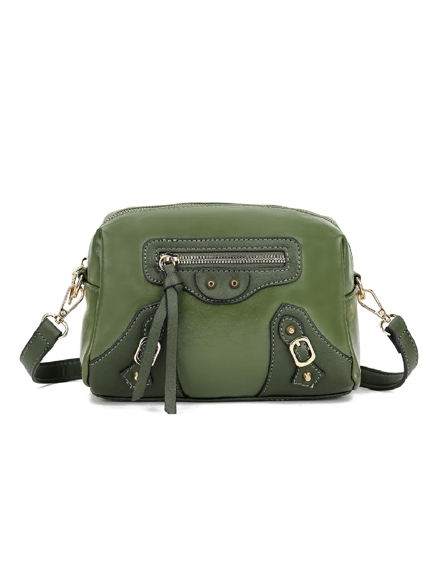 Green Gold Stud & Zip Cross Body Bag