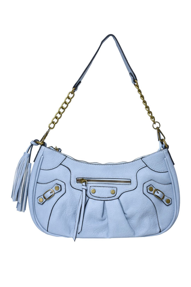 Baby Blue Stud & Zip Detail Cross Body Bag