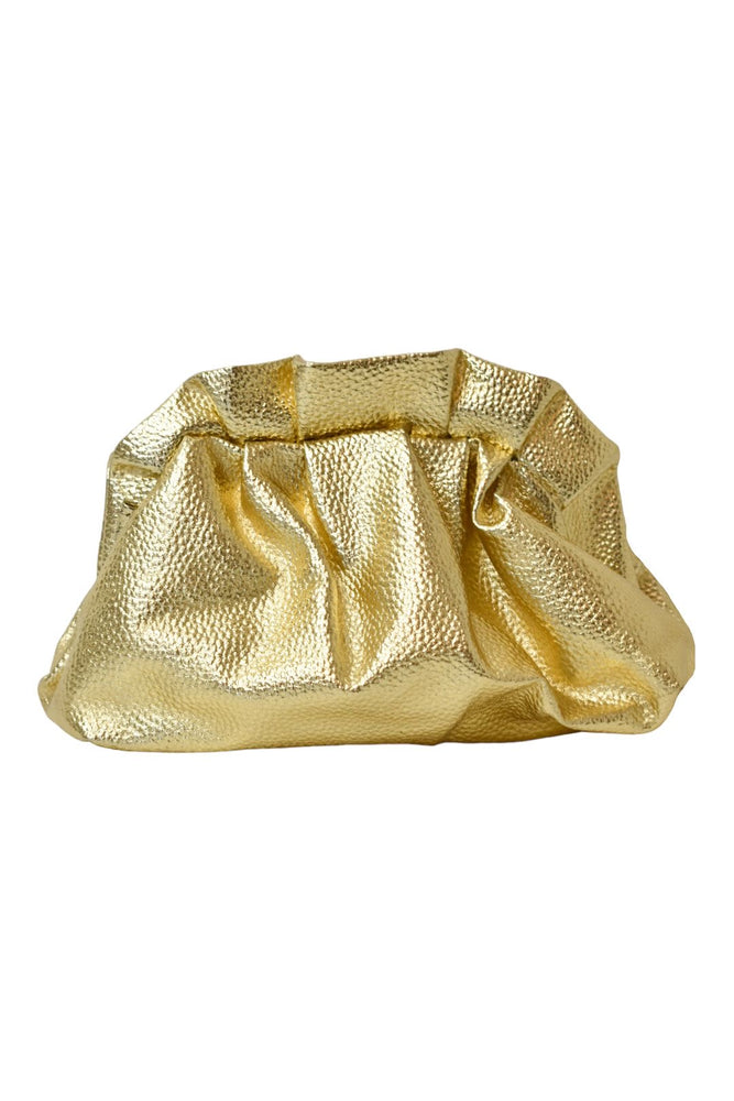Gold Metallic Ruched Pouch Bag