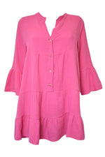 Pink Tiered Button Front Smock Dress