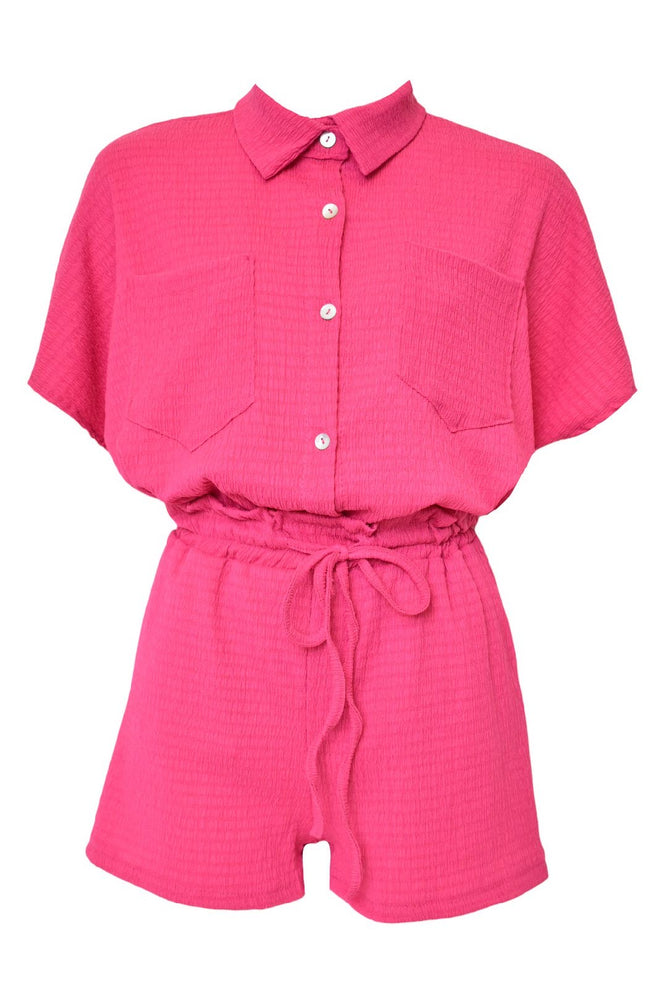 Pink Crinkle Short Sleeve Shirt & Shorts Co-ord