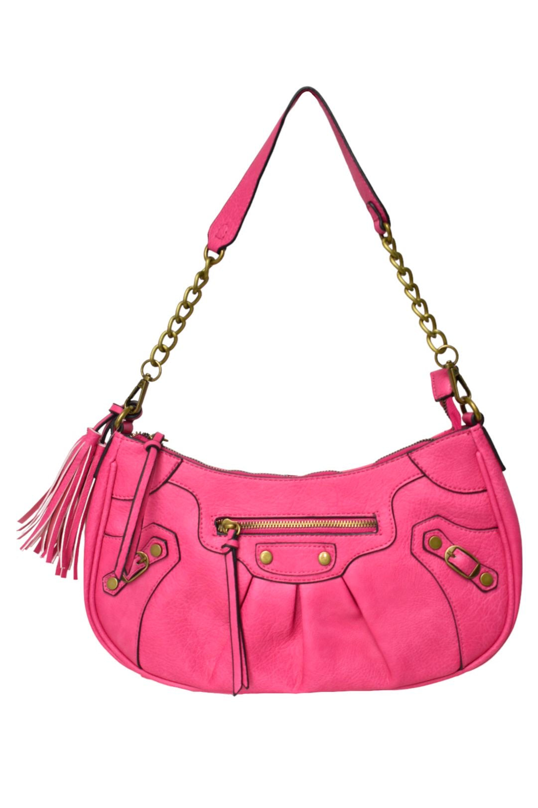 Fuchsia Stud & Zip Detail Cross Body Bag