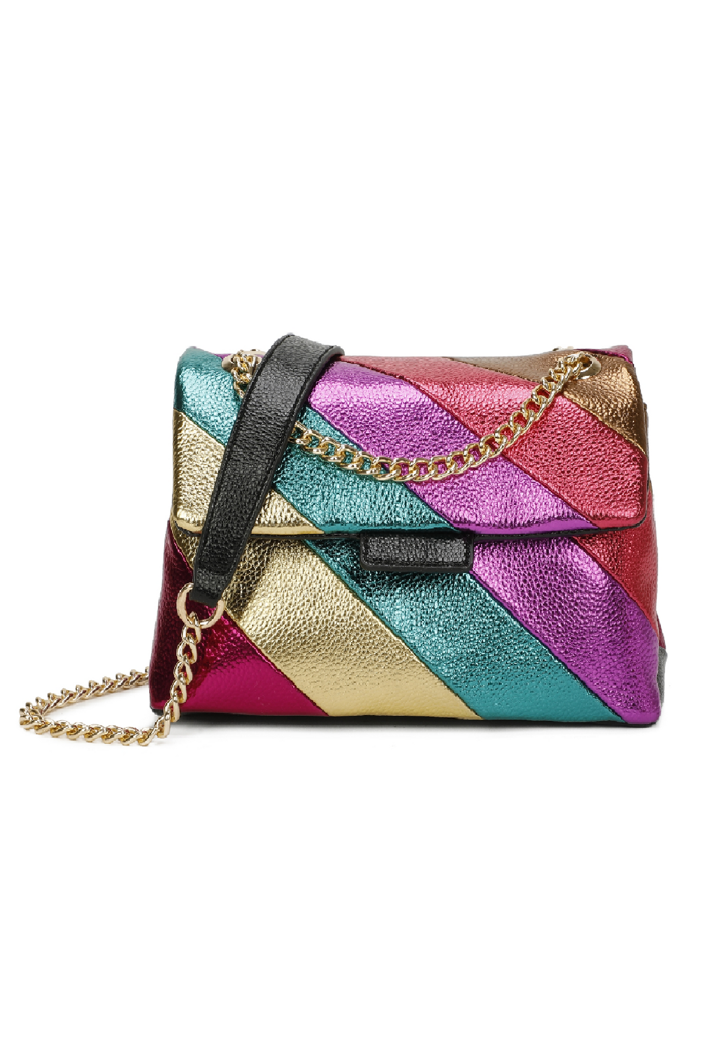 Fuchsia & Green Metallic Striped Cross Body Bag