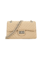 Camel Quilted Silver Clasp Cross Body Bag
