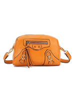Orange Gold Stud & Zip Cross Body Bag