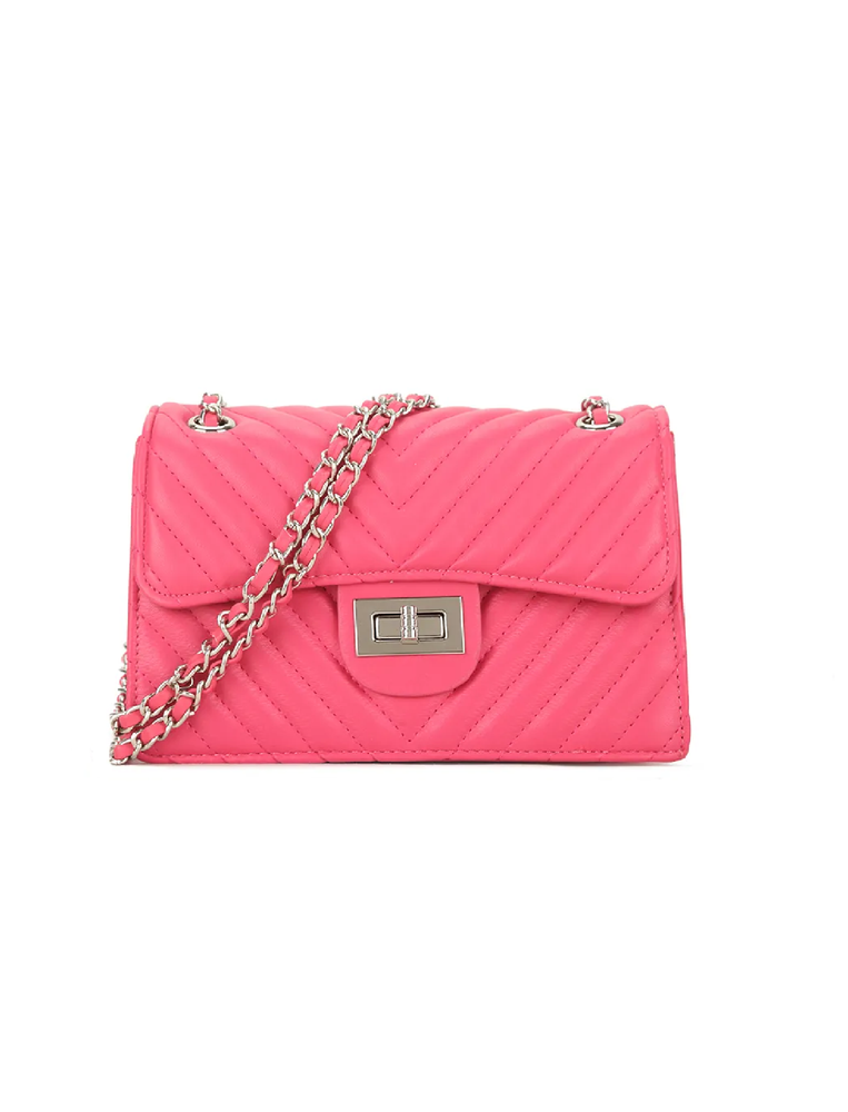 Fuchsia Quilted Silver Clasp Cross Body Bag