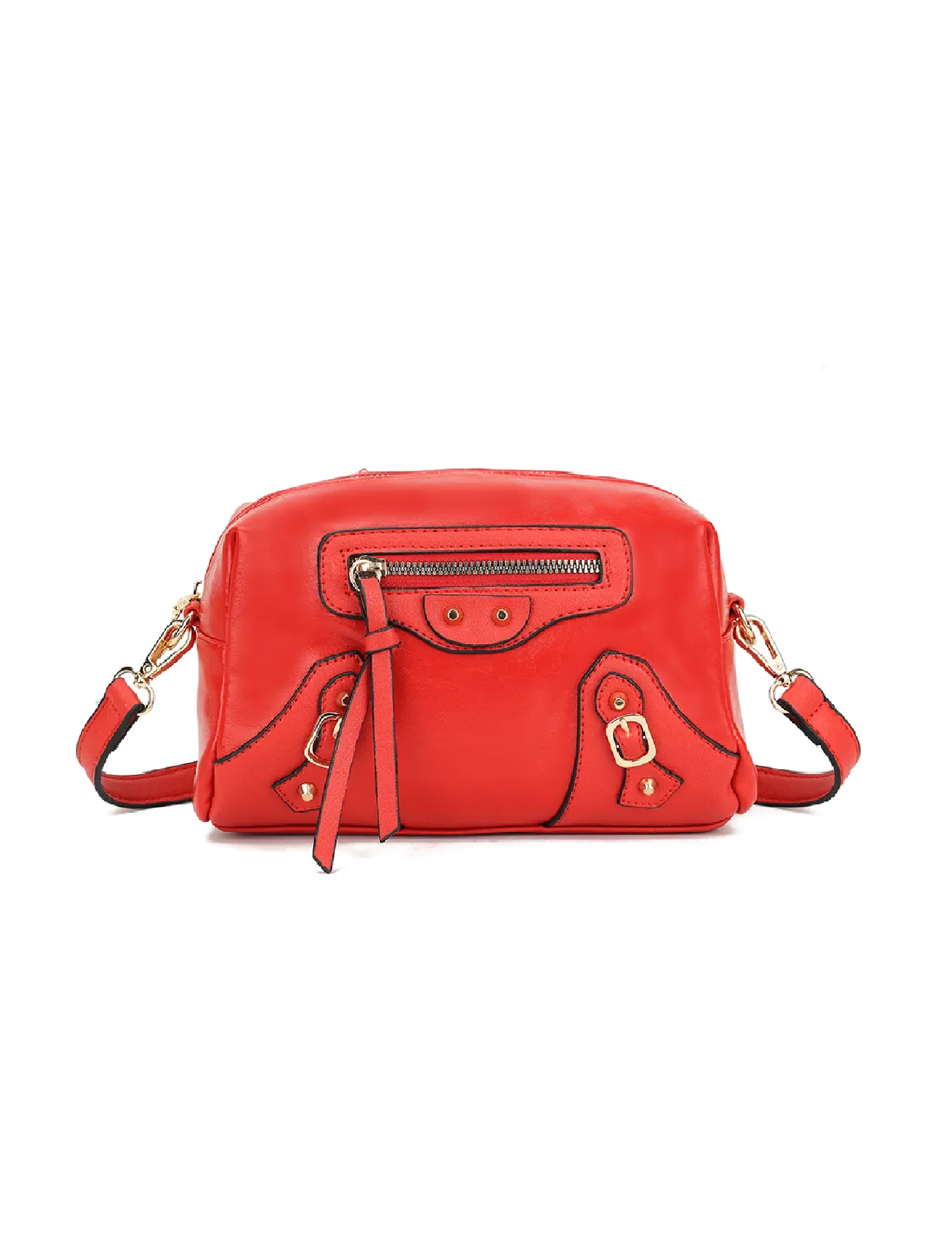 Red Gold Stud & Zip Cross Body Bag