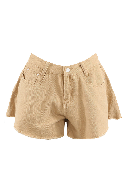 Beige Denim Flared Shorts