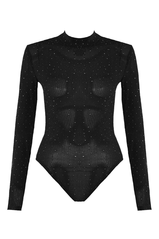 Black High Neck Studded Bodysuit