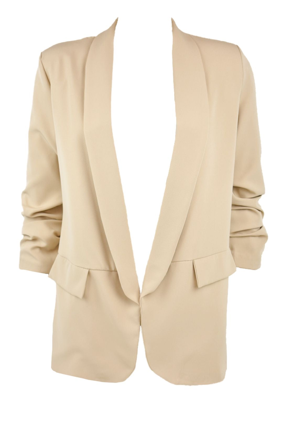 Beige Ruched Sleeve Blazer Front