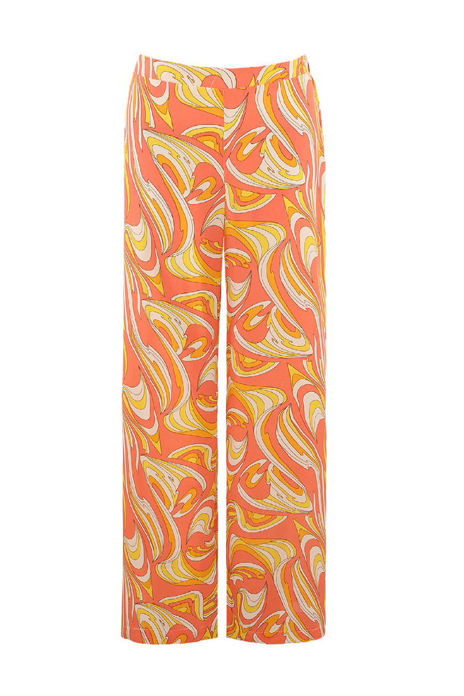 Coral Swirl Print Wide Leg Trousers