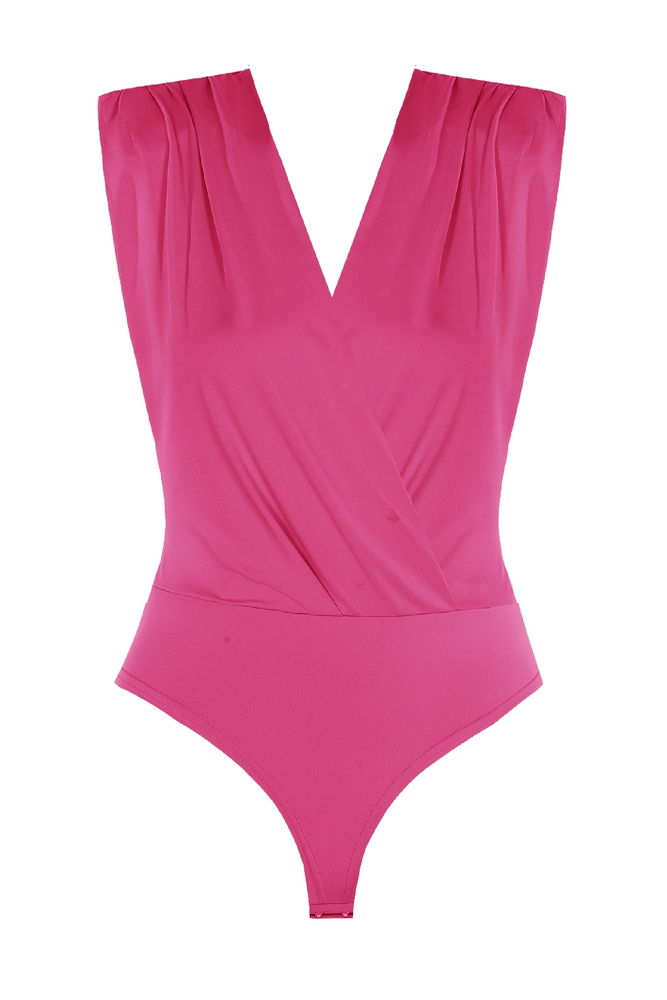 Pink Gathered Wrapover Sleeveless Bodysuit