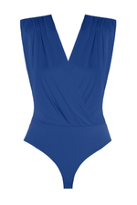 Royal Blue Gathered Wrapover Sleeveless Bodysuit