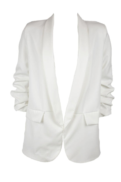 White Ruched Sleeve Blazer