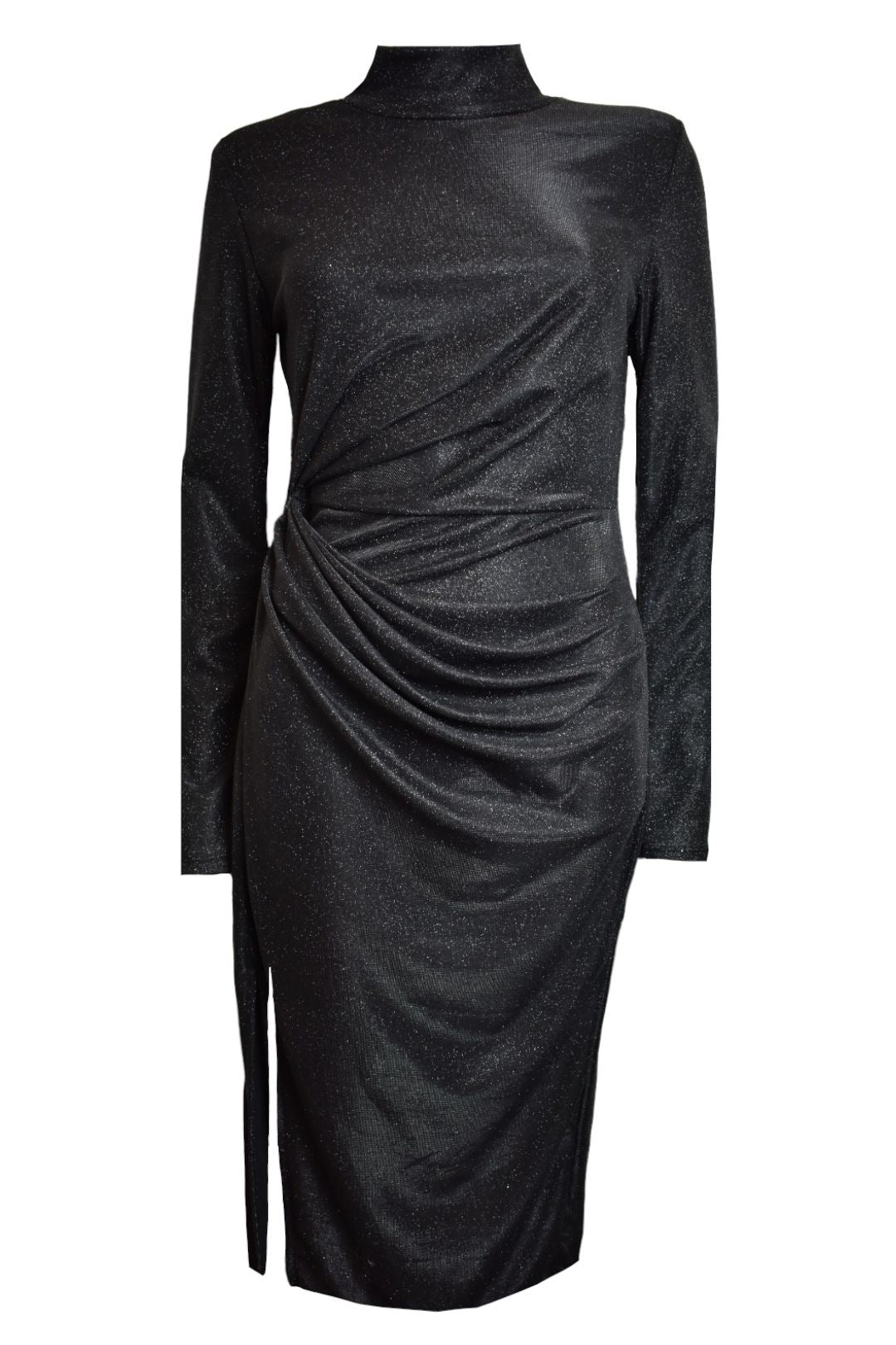 Womens Black Glitter Gathered Dress
