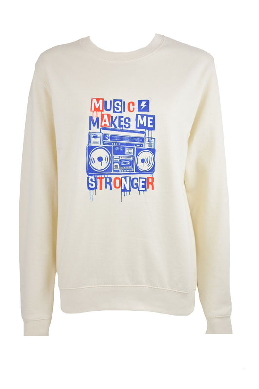 Womens Cream 'Music Makes Me Stronger' Sweatshirt