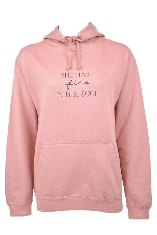 Womens Dusky Pink She Has Fire in Her Soul Hoodie
