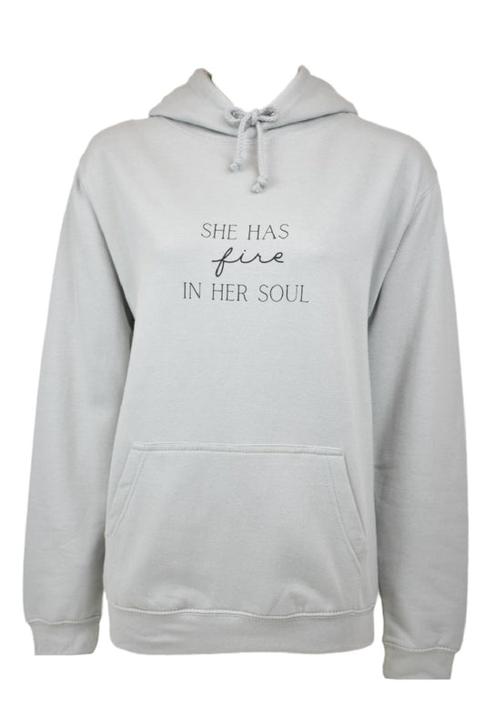 Womens Grey She Has Fire in Her Soul Hoodie