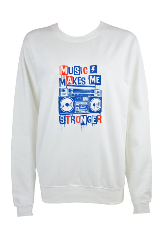 Womens White 'Music Makes Me Stronger' Sweatshirt