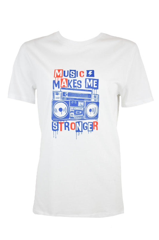 Womens White 'Music Makes Me Stronger' T-Shirt