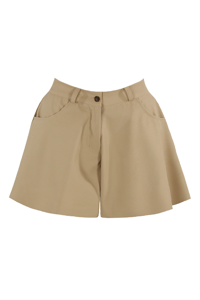 Nude Faux Leather Flared Shorts