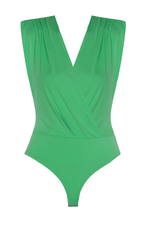 Green Gathered Wrapover Sleeveless Bodysuit