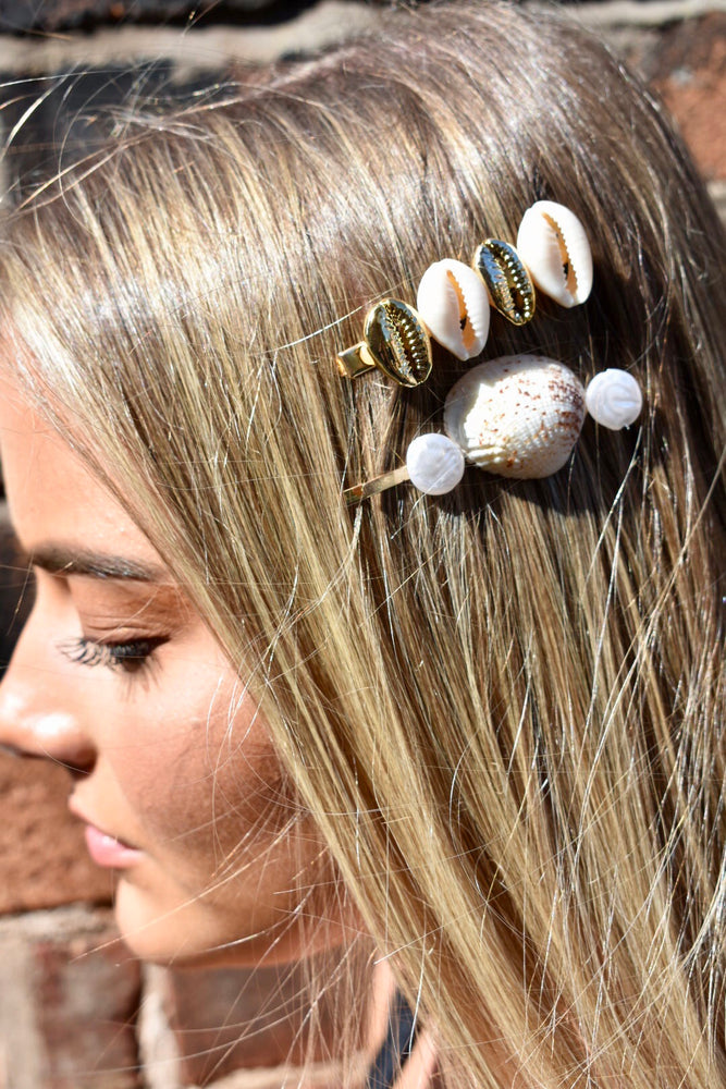 Gold Shell & Pearl 2 Piece Hairslide Set