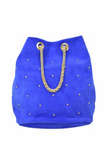 Royal Blue Suede Gold Studded Pouch Bag