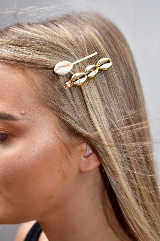 Gold Shell 2 Piece Hairslide Set