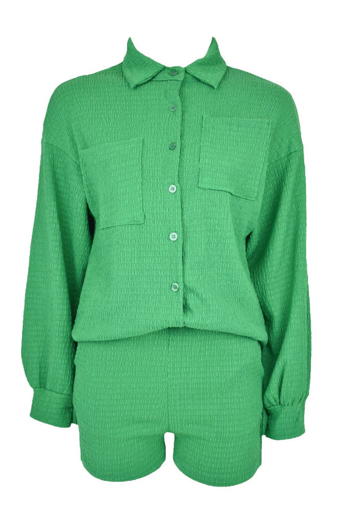 Green Crinkle Shirt & Shorts Co-ord