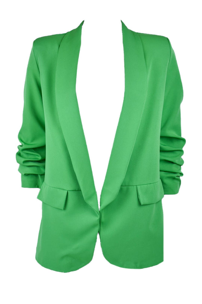 Jade Green Ruched Sleeve Blazer