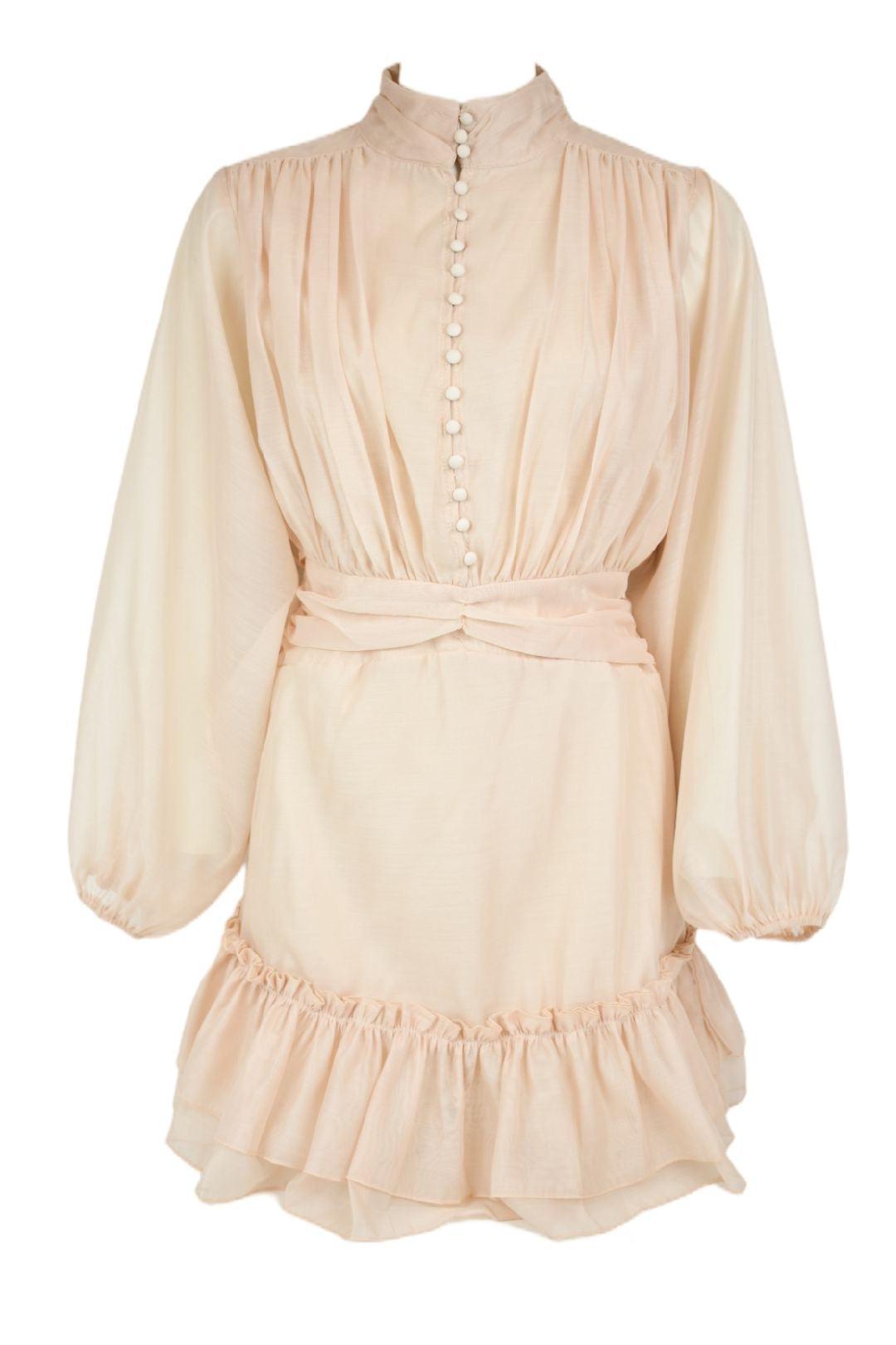 Nude Button Up Peplum Hem Dress