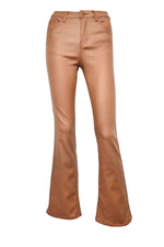 Camel Faux Leather Flared Jeans