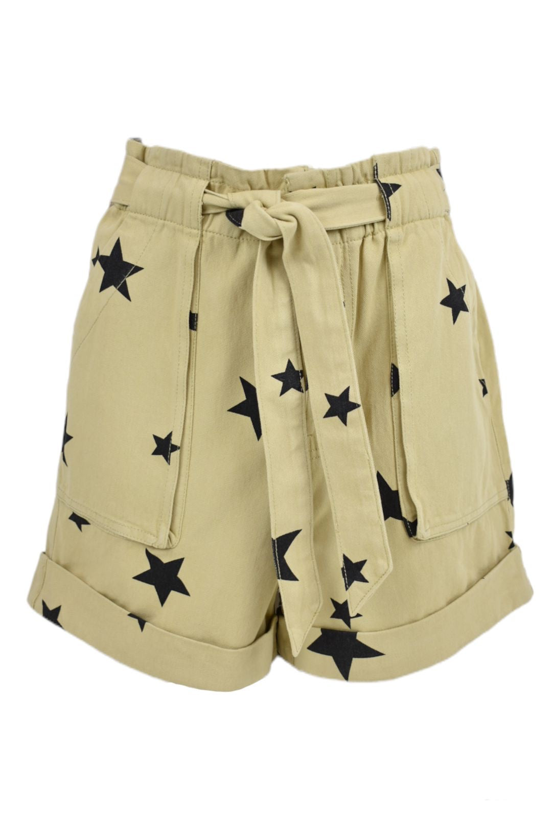 Beige Star Belted Shorts