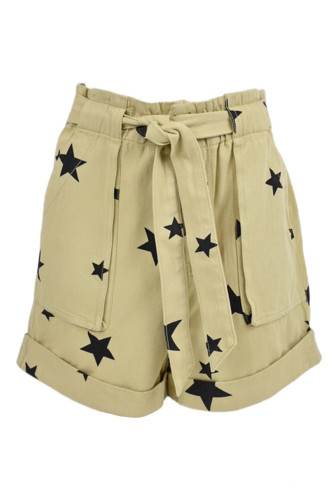 Beige Star Belted Shorts