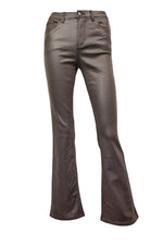 Brown Faux Leather Flared Jeans