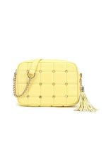Yellow Studded Quilted Cross Body Bag