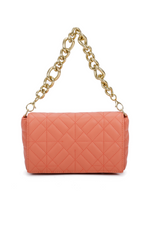Coral Quilted Patterned Gold Chain Bag