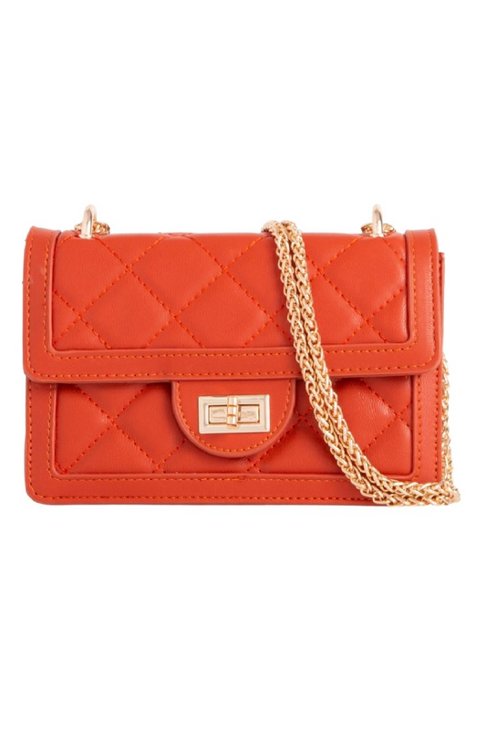 Orange Quilted Mini Cross Body Bag