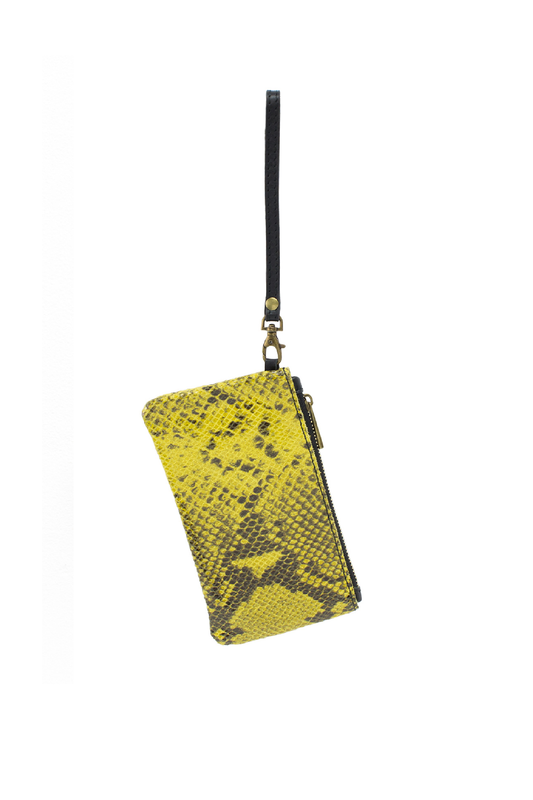 Yellow Leather Snakeskin Purse Wristlet